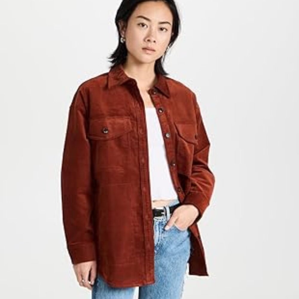 Madewell Corduroy Twill Oversized Shirt Jacket In Orange Size M NWT - Picture 1 of 15